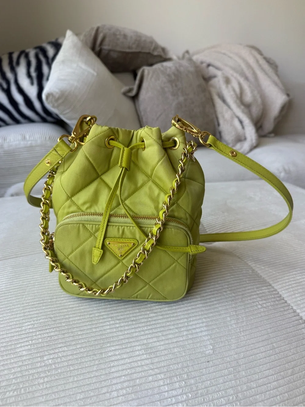 Prada Re-Edition Chaîne Re-Nylon Lime Shoulder Bag